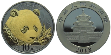 China 10 Yuan 2018 Silber Panda - 30 gr. Feinsilber mit Teilvergoldung